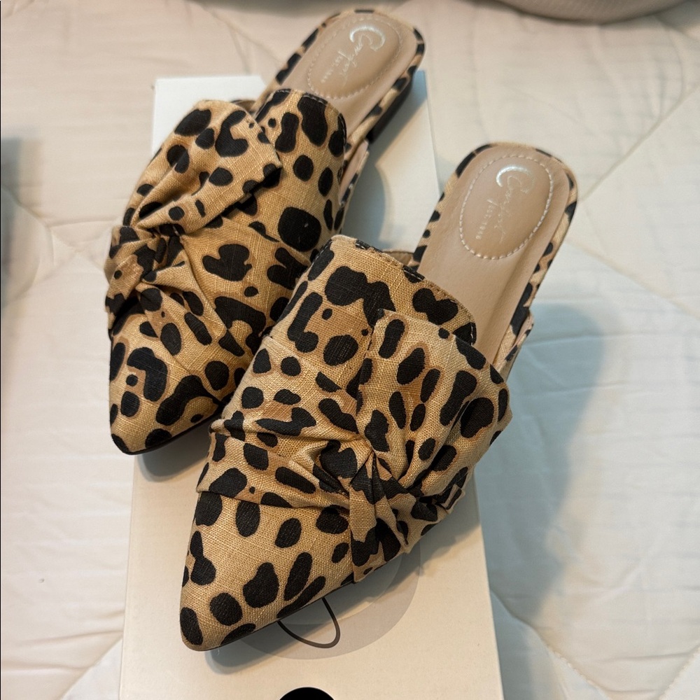 Cato Leopard-Print Knot-Front Mules - Tan/Black